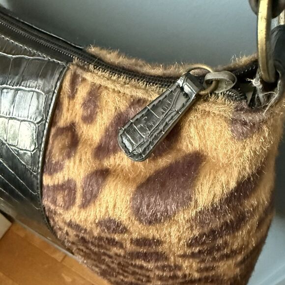 Coldwater Creek‎ Leopard Print Faux Fur Shoulder Bag Faux Crocodile Medium Purse - Picture 4 of 12